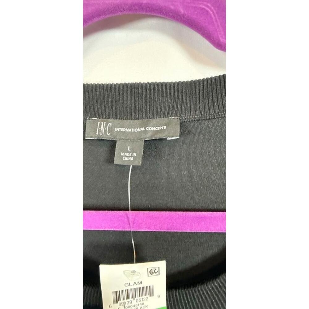 INC International Concepts Womens Sweater NWT L Black Sequin Glam Crewneck Top - Picture 2 of 8